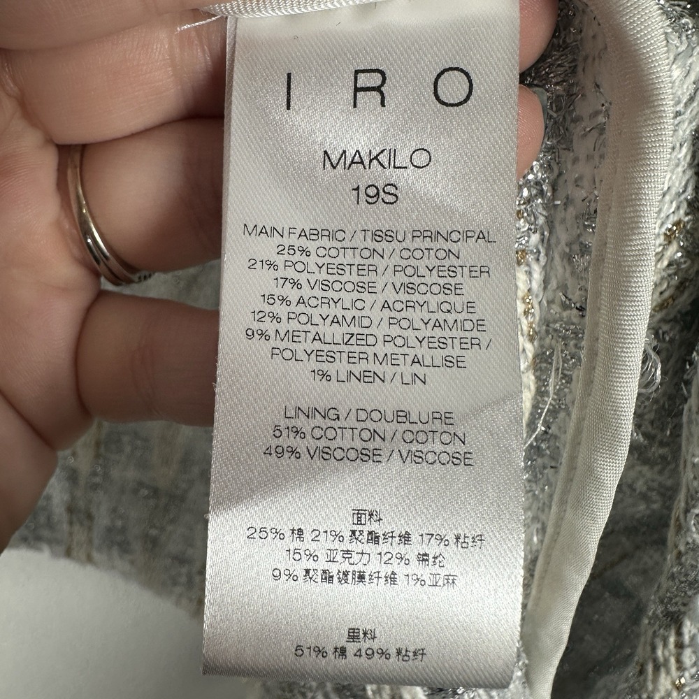 NEW IRO Silver Metallic Cream Blazer Jacket Cotton Linen Blend Womens 42 Holiday - Picture 7 of 8